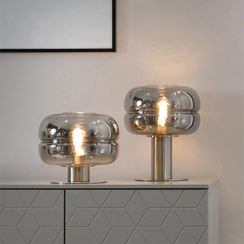 Vintage - Modern Fusion: Mushroom - Shaped Table Lamp with Sand Nickel & Smoke Grey Accents