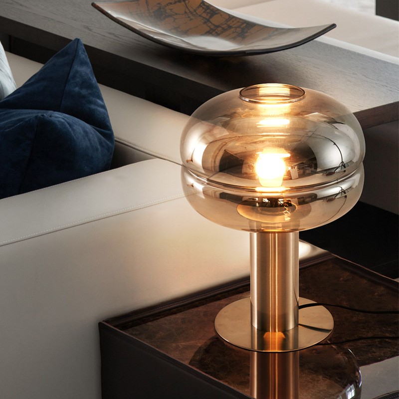 Vintage - Modern Fusion: Mushroom - Shaped Table Lamp with Sand Nickel & Smoke Grey Accents