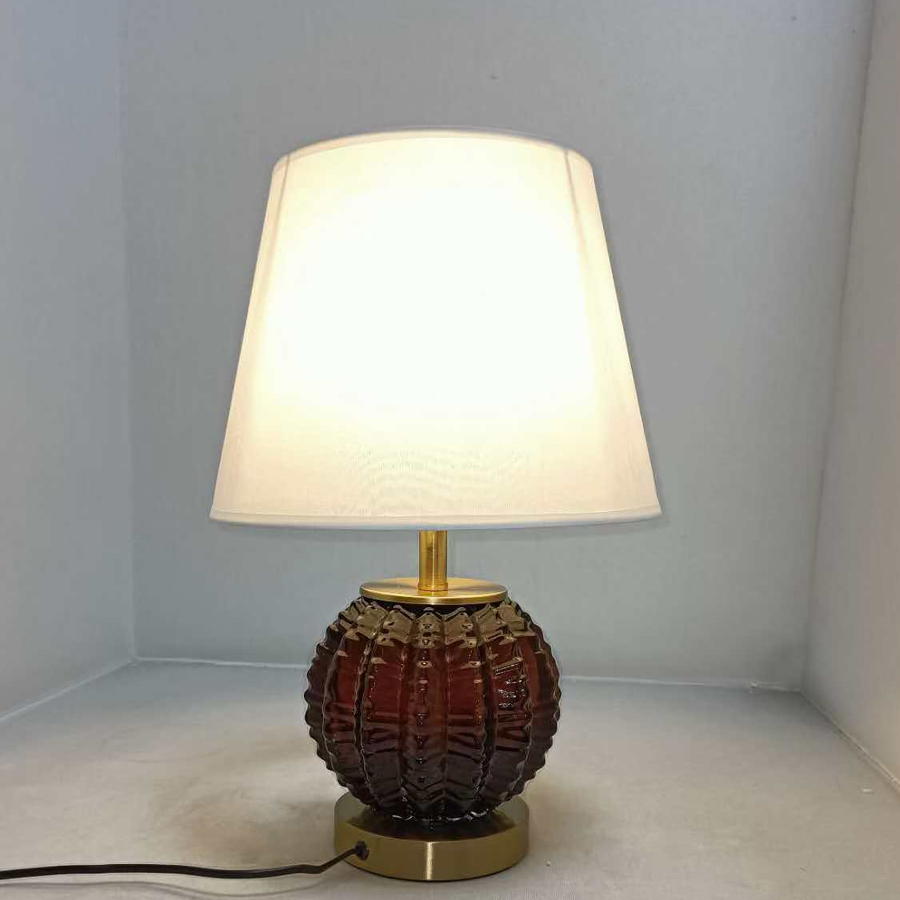 Vintage - Style Glass & Metal Table Lamp with Cloth Shade