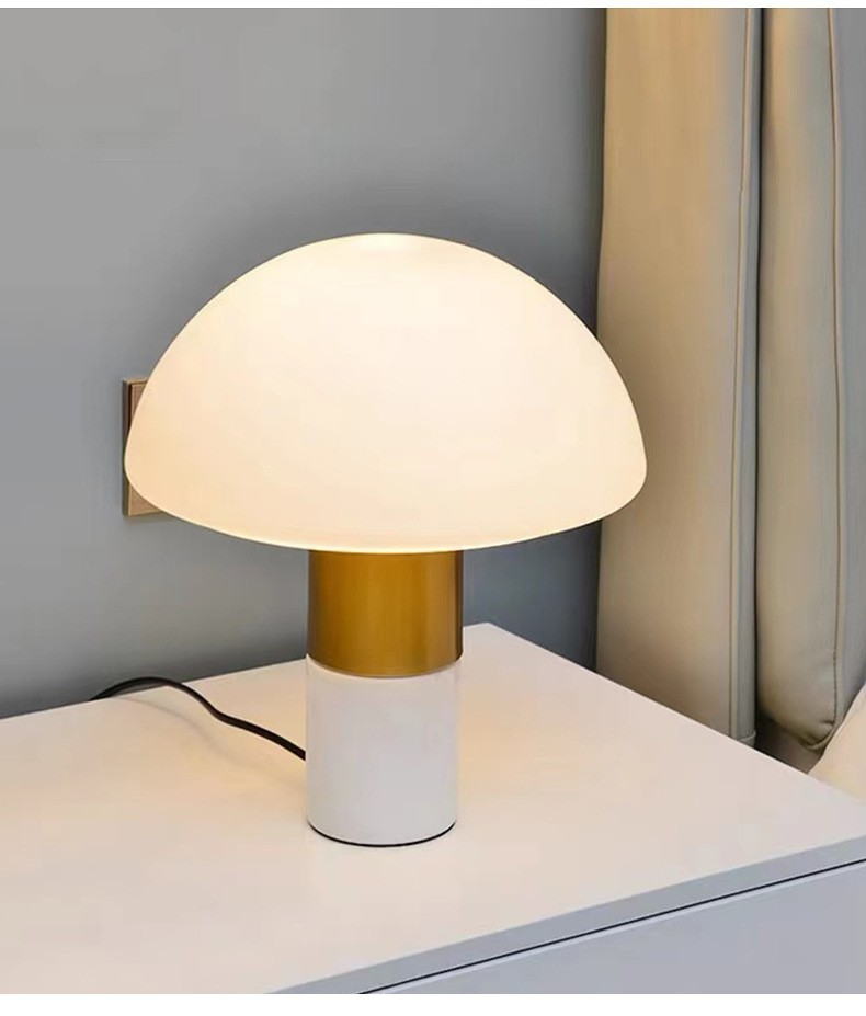 Elegant Mushroom Table Lamp: Marble, Gold, and Milky Glass Fusion