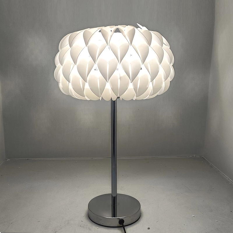 Modern Chrome Metal Table Lamp with White PVC Shade