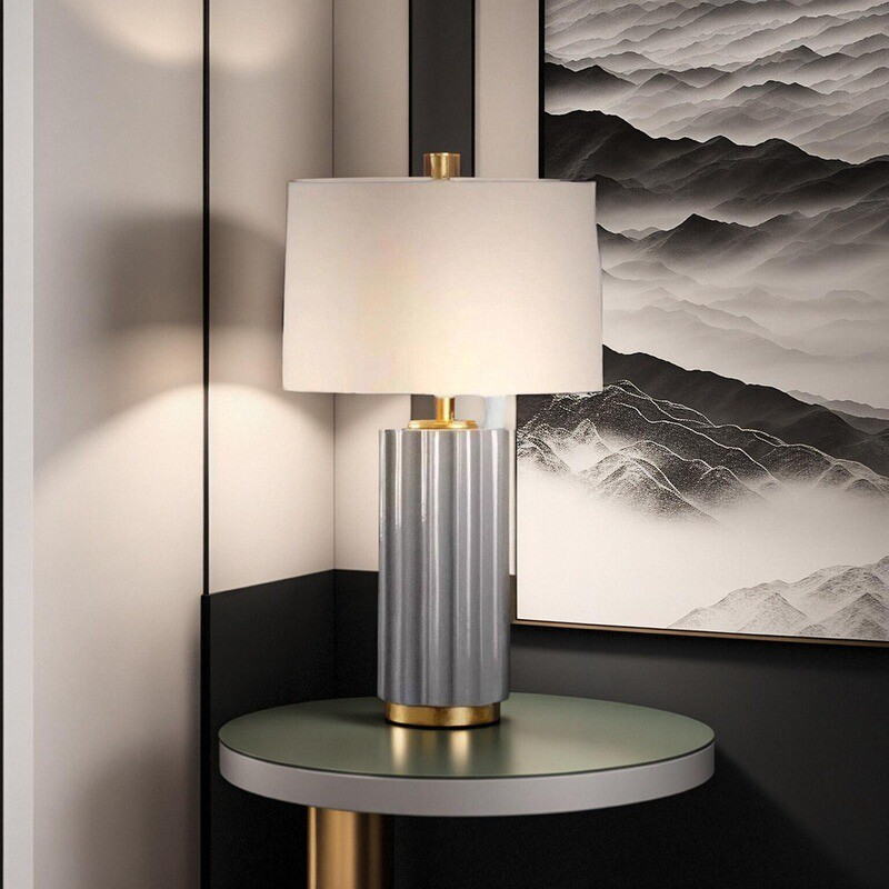 E27 Ceramic Table Lamp: Gold-Bronze Plated Base & Soft Fabric Shade – Modern Elegance in Lighting