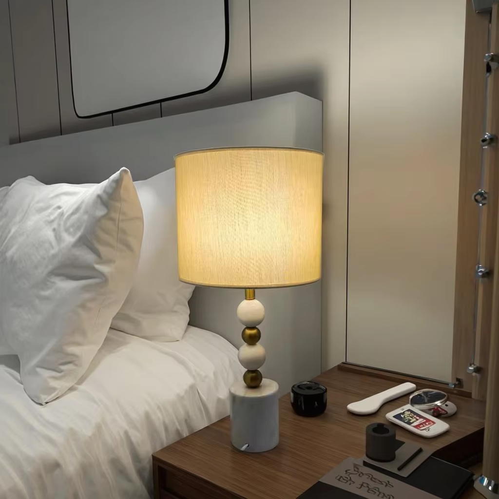 Elegant Marble & Metal Table Lamp with Fabric Shade