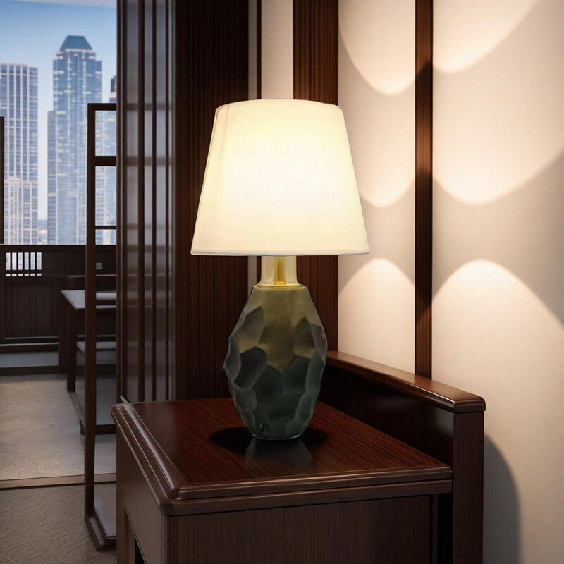 Textured Ceramic Base Table Lamp with Fabric Shade
