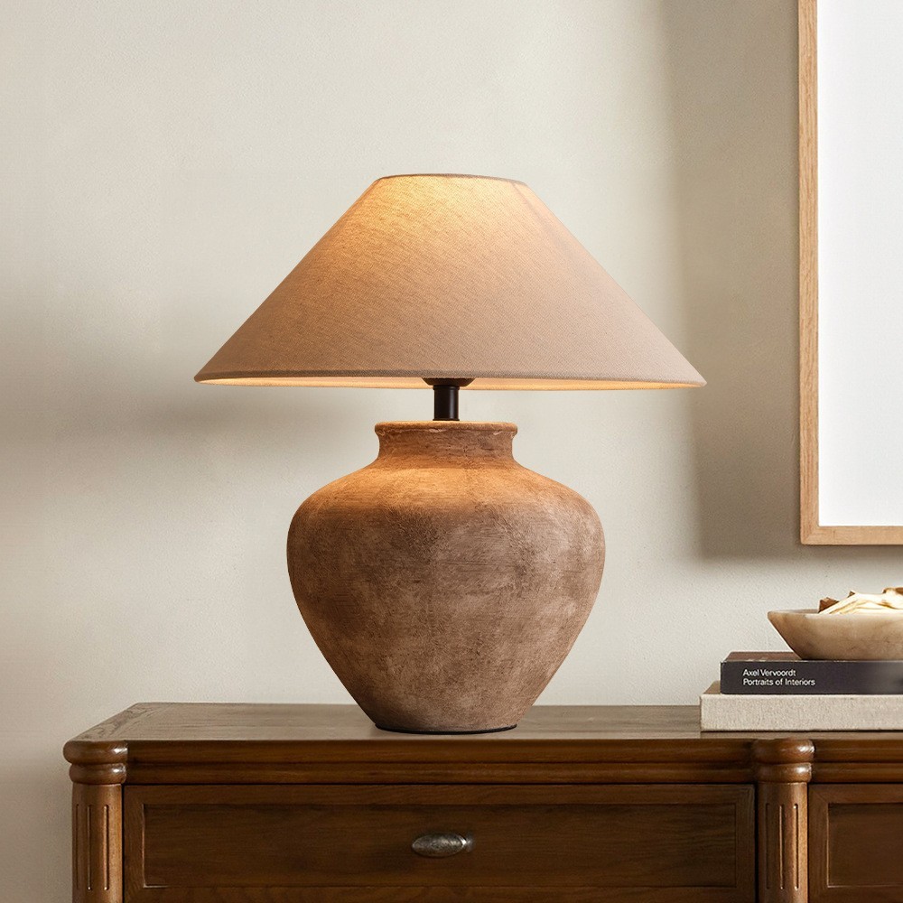 USA Wabi - Sabi Style Ceramic Table Lamp with Linen Shade