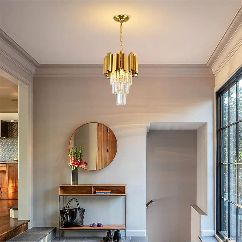 Gold Aluminum & Crystal Tiered Chandelier - Modern Luxury Lighting