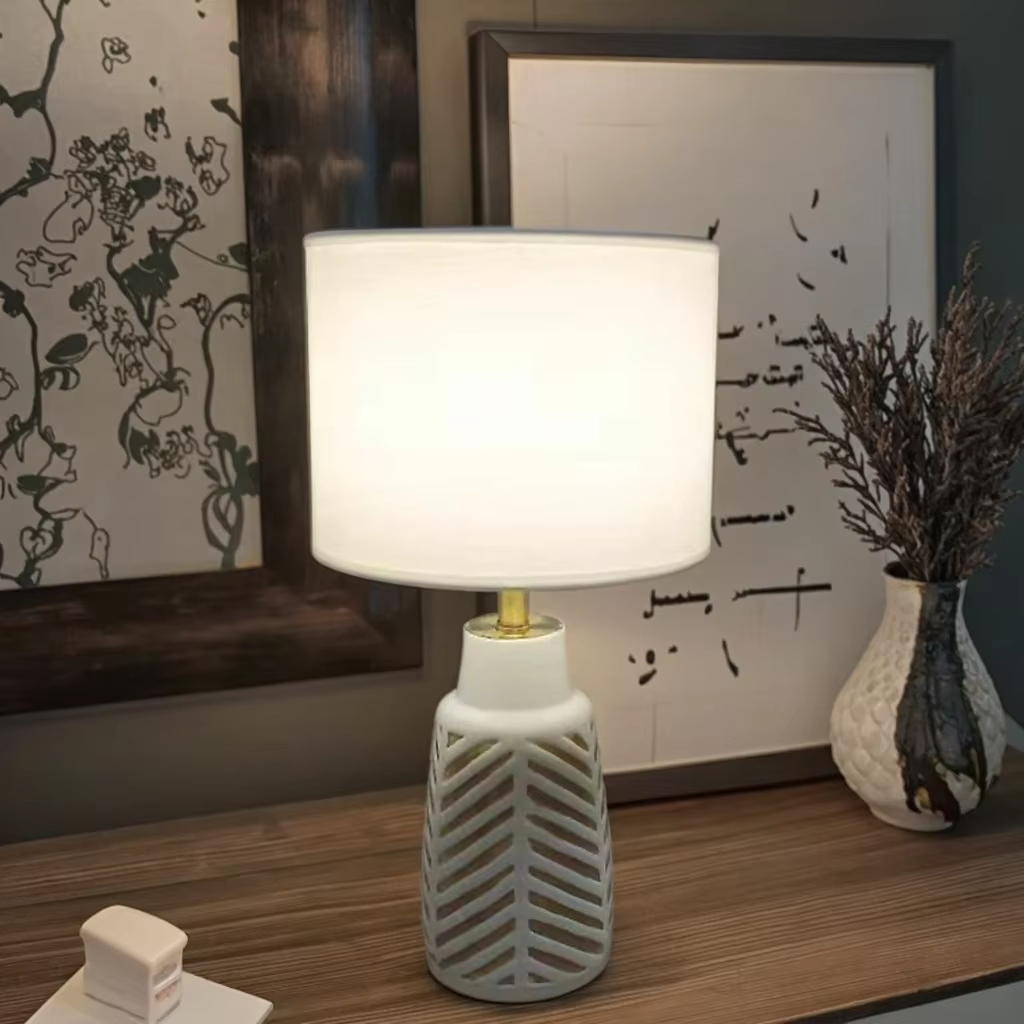 Simple Texture, Warm Light - White Linen Ceramic Table Lamp