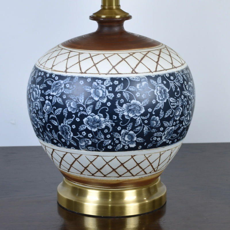 Retro Ceramic Table Lamp with Handmade Linen Shade