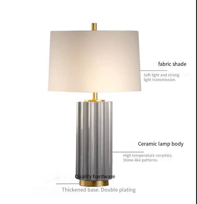 E27 Ceramic Table Lamp: Gold-Bronze Plated Base & Soft Fabric Shade – Modern Elegance in Lighting