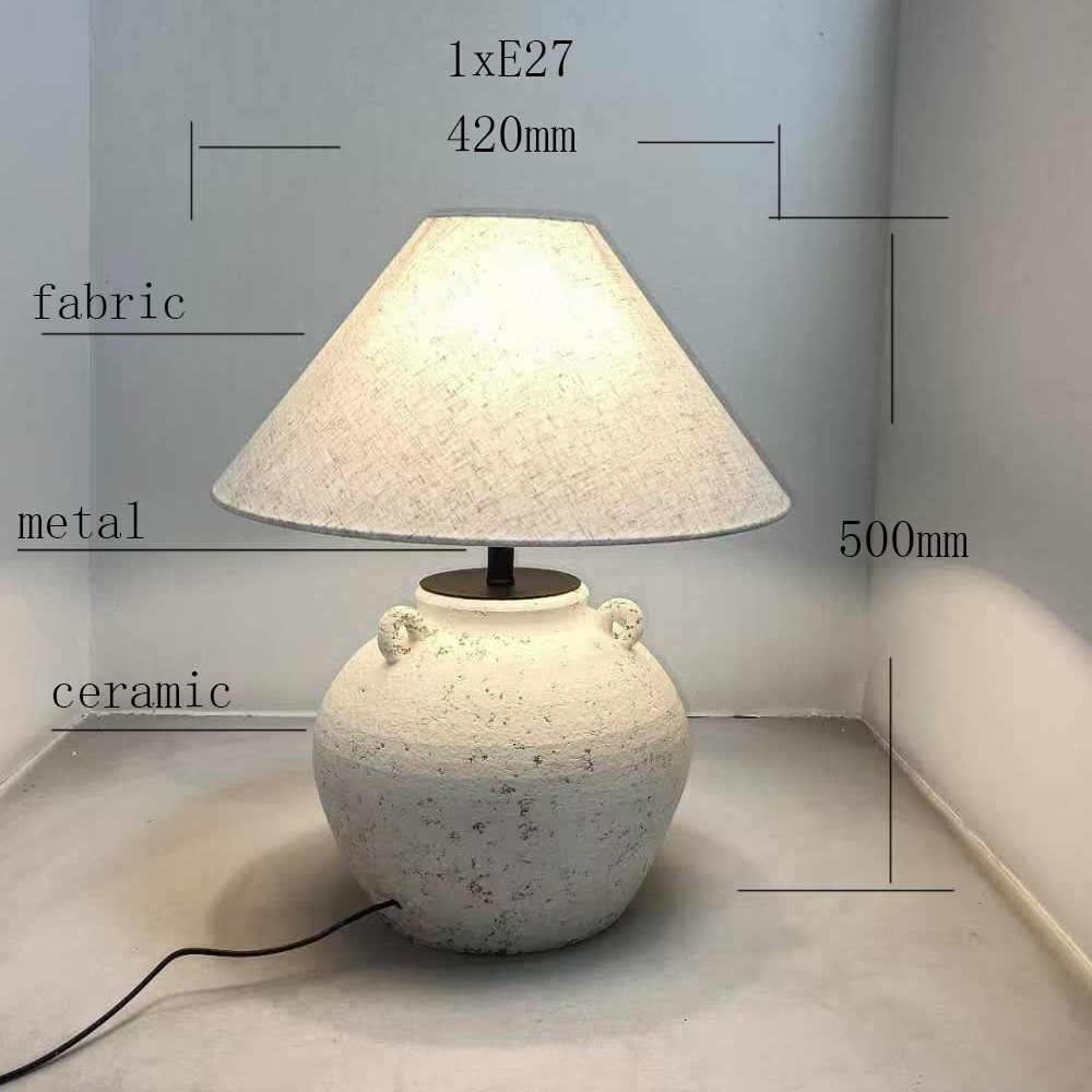 Rustic - Style Wabi - Sab Ceramic Table Lamp with Linen Shade
