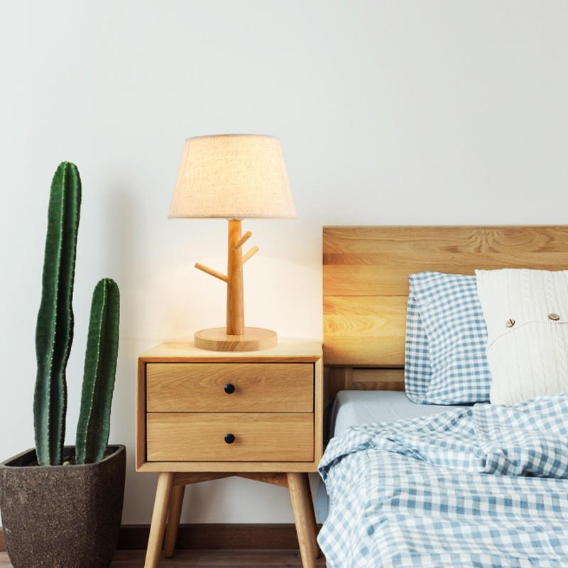 Nordic Natural Style: Wooden Table Lamps with Linen Shades