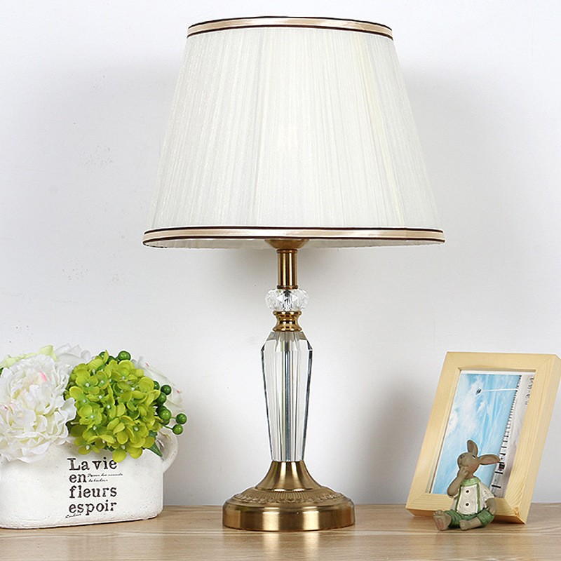 Crystal and Gold - Bronze Table Lamp with Chiffon Shade