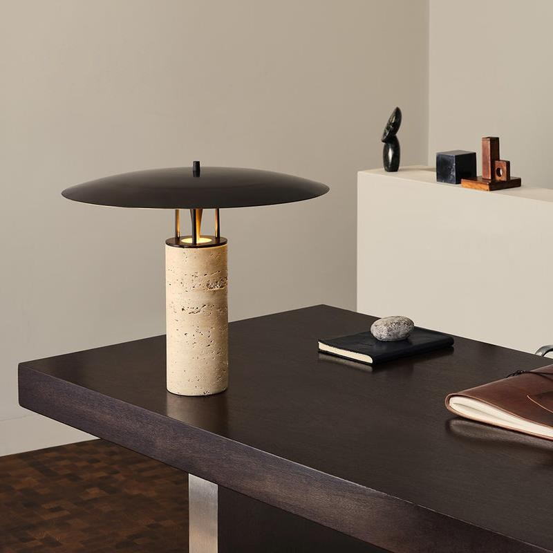 Modern Elegance: Black and Yellow Cave Stone Table Lamp