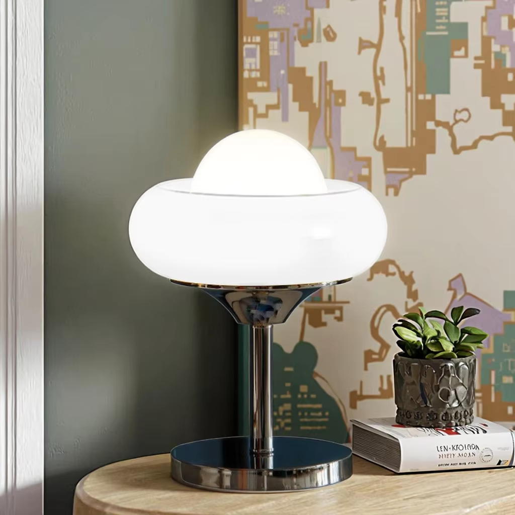 Retro-Futuristic Milky White Glass Table Lamp - A Blend of Nostalgia and Modernity