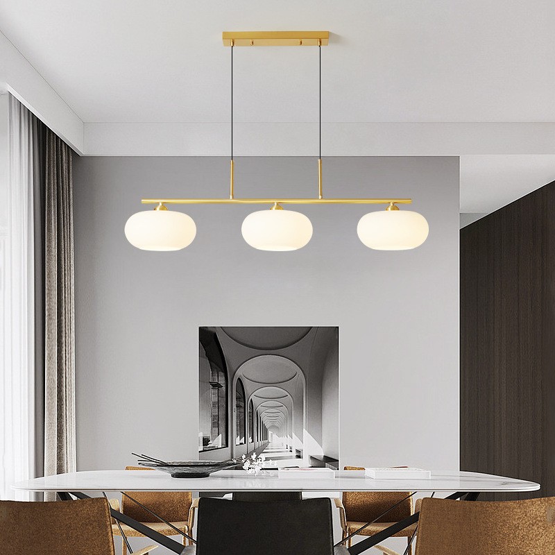 Modern 3 - Light Linear Chandelier with Glass Shades (Brass Finish)
