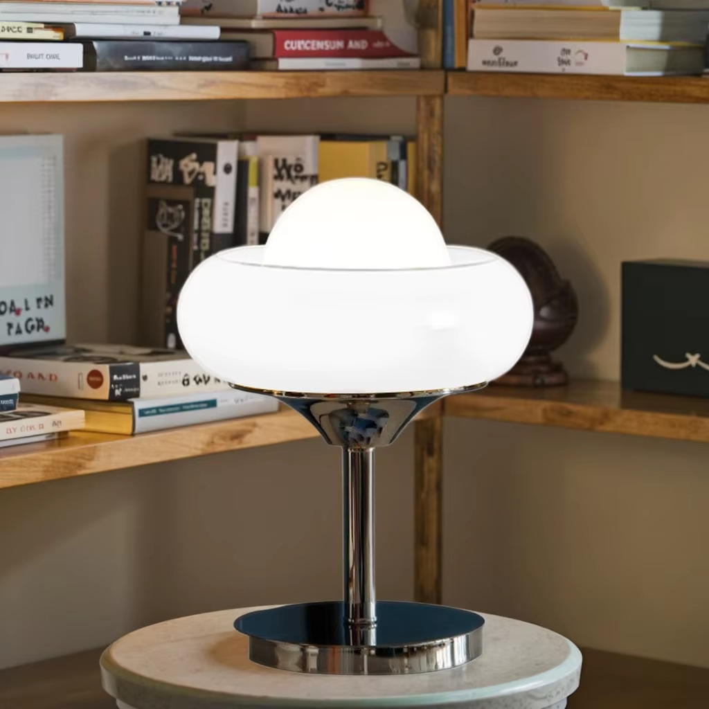 Retro-Futuristic Milky White Glass Table Lamp - A Blend of Nostalgia and Modernity