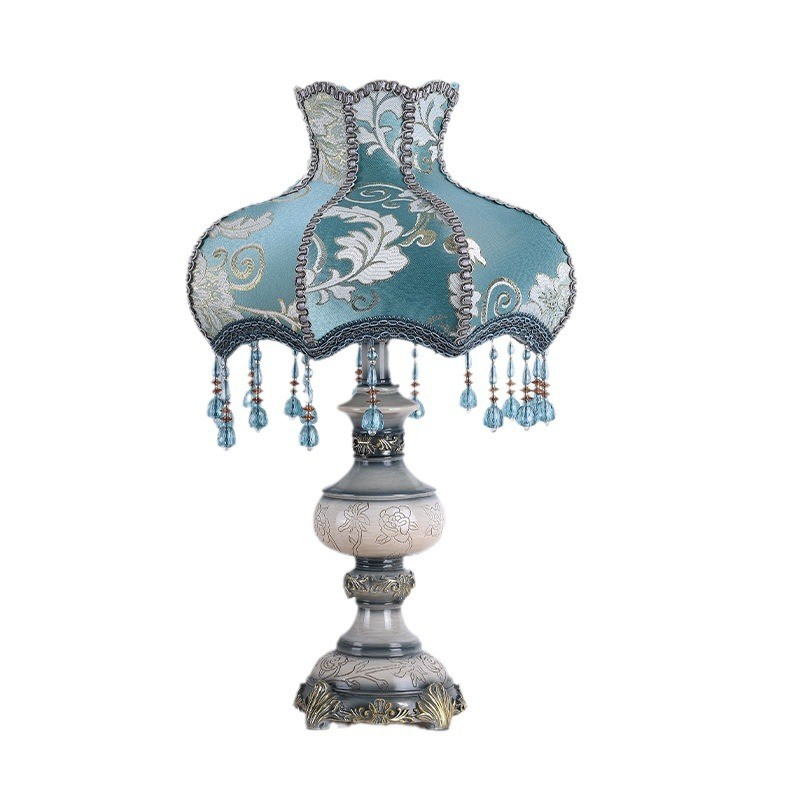 Vintage Resin Table Lamp with Fabric - Patterned Shade