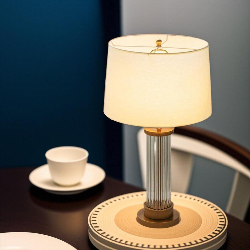 Modern Elegant Glass Rod Table Lamp with Beige Fabric Shade