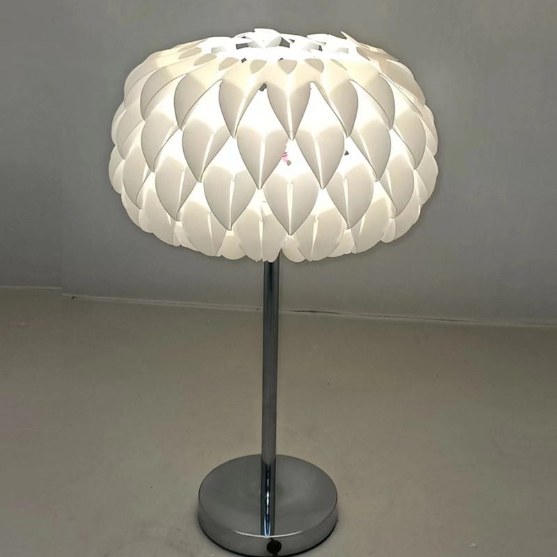 Modern Chrome Metal Table Lamp with White PVC Shade