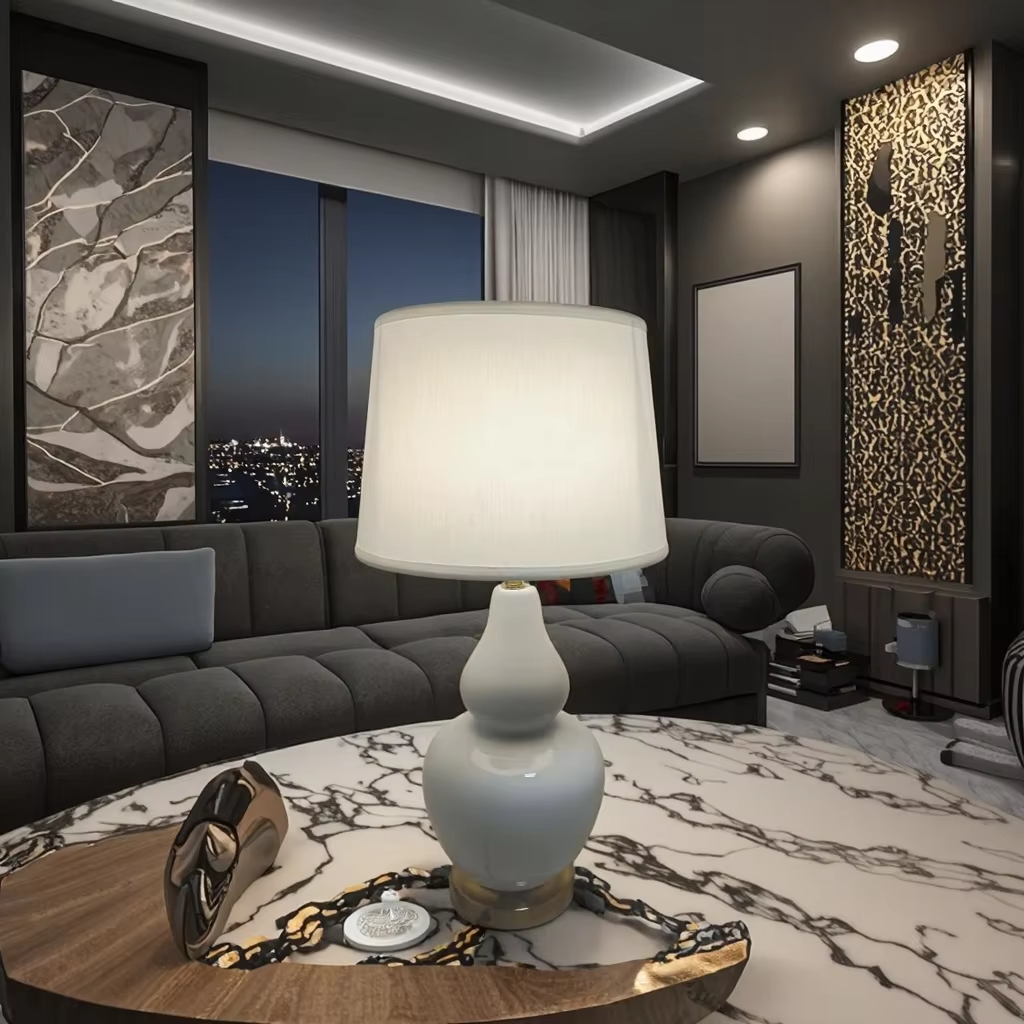 Ceramic Body Cloth Shade Table Lamp