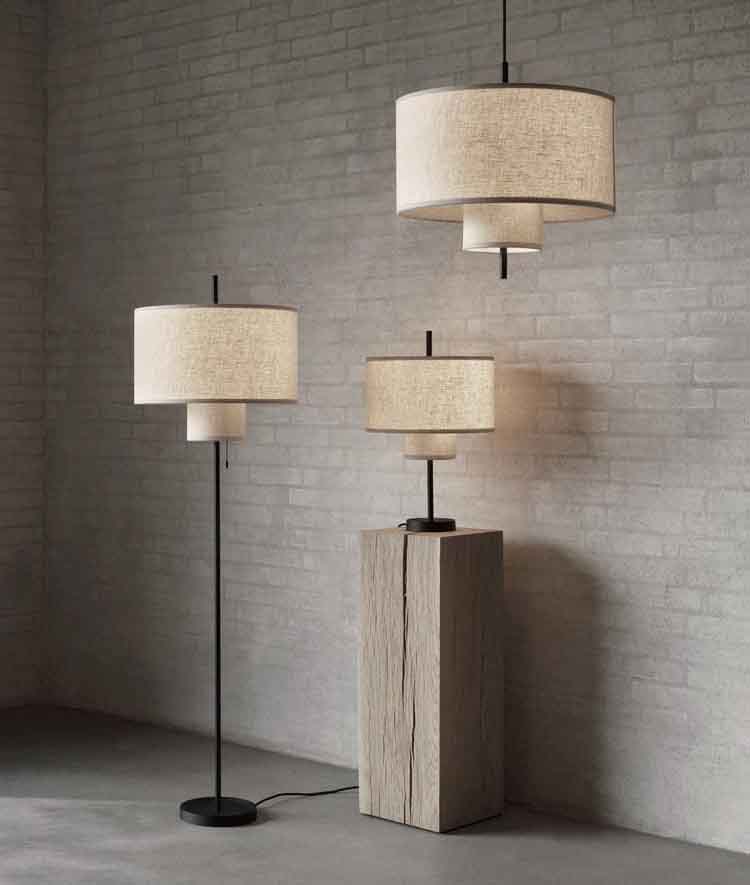 Modern Fabric Shade Table Lamp with Black Metal Body