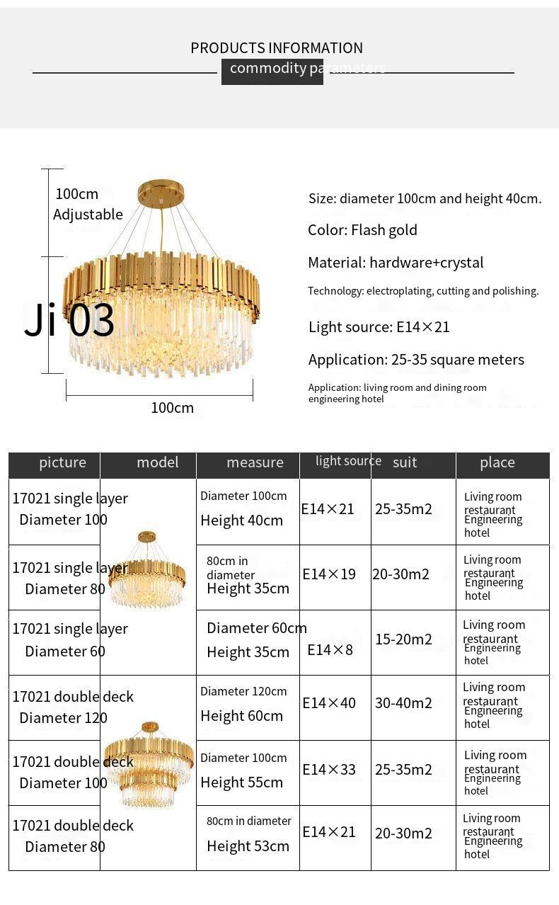 Elegant Crystal Chandelier with Gold Aluminum Frame - Multiple Sizes 