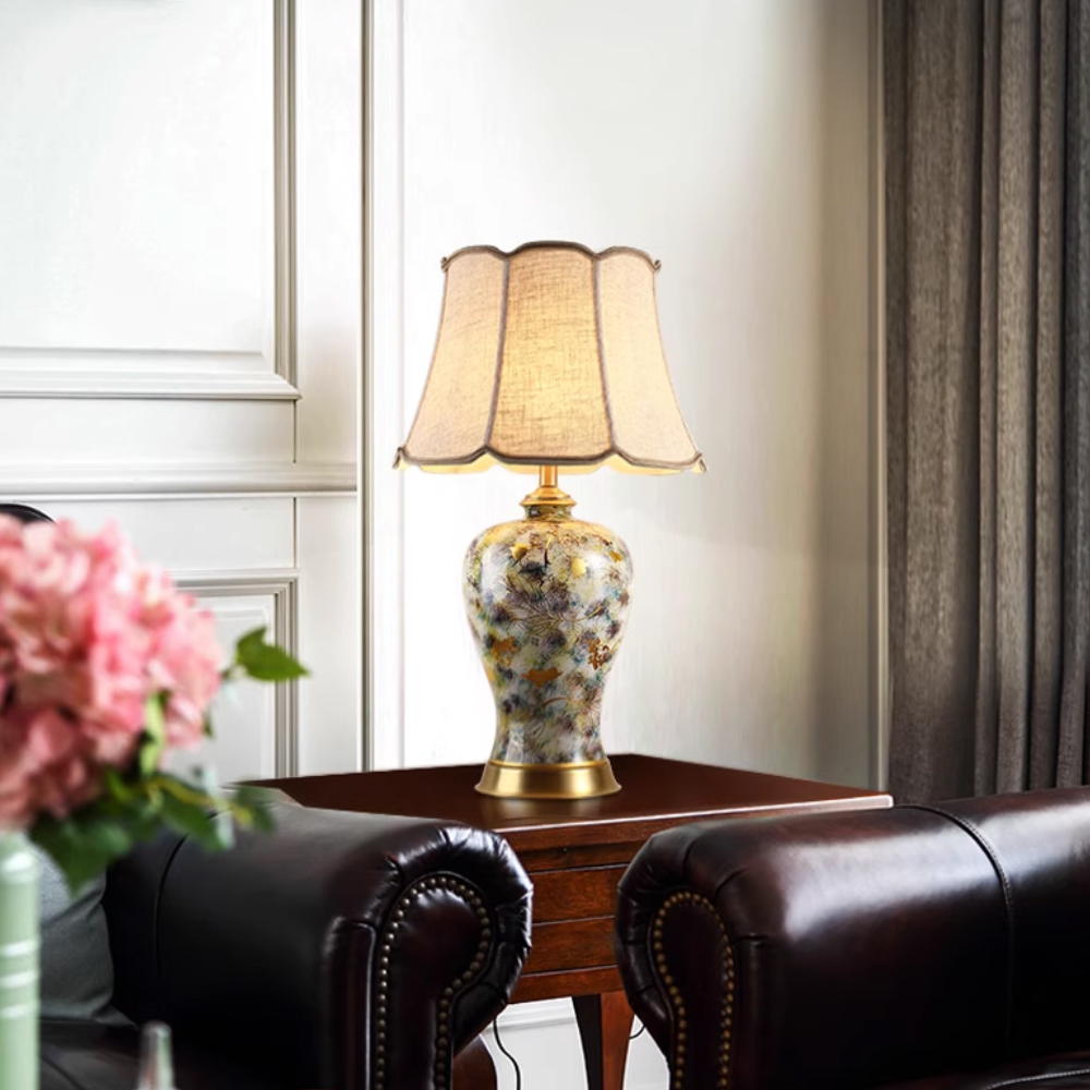 Vintage Ceramic Table Lamp with Linen Shade
