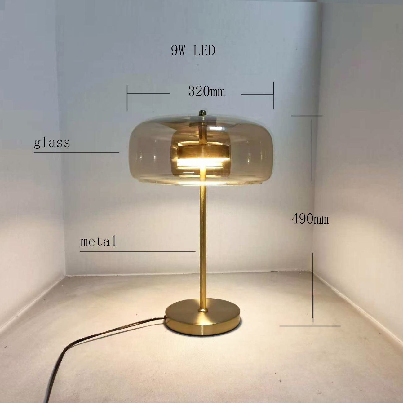 Amber Glass & Brass - like Elegance Table Lamp