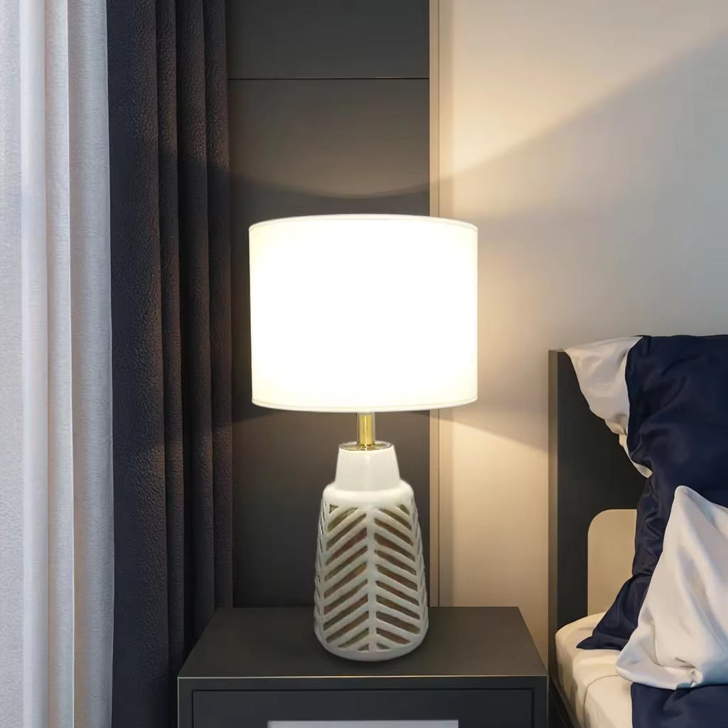 Simple Texture, Warm Light - White Linen Ceramic Table Lamp