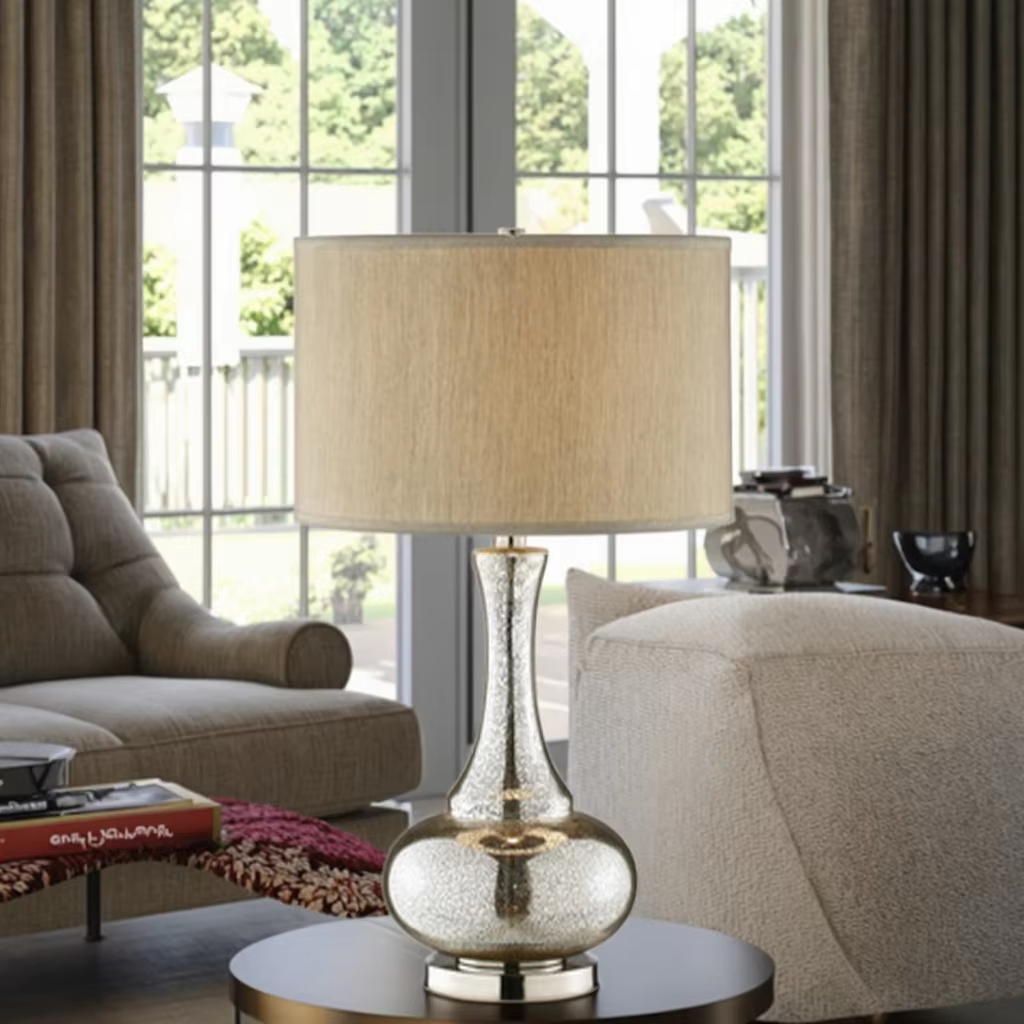 Elegant Glass Table Lamp with Fabric Shade - Timeless Beauty for Your Home
