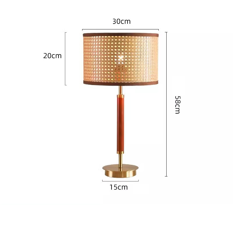 Rattan - Shade Table Lamp with Wooden & Metal Accents