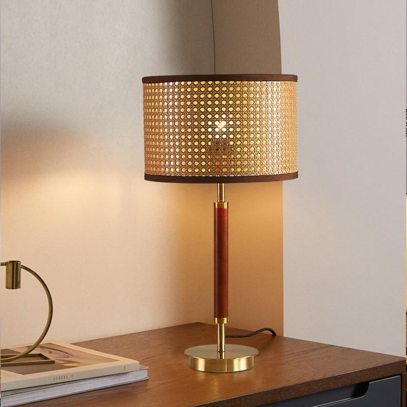 Rattan - Shade Table Lamp with Wooden & Metal Accents