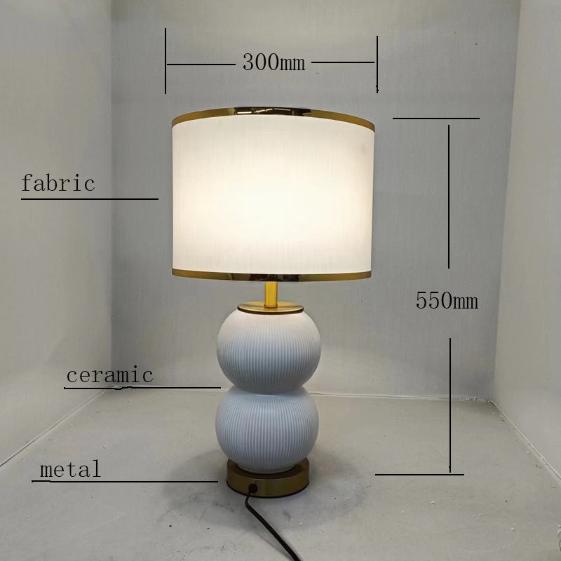 Elegant White Ceramic Table Lamp with Gold Metal Base & Fabric Shade