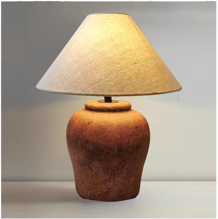 Rustic Ceramic Table Lamp with Linen Shade