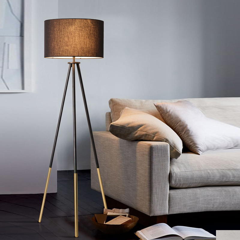 Modern Tripod Floor Lamp with Bamboo and Fabric Shades