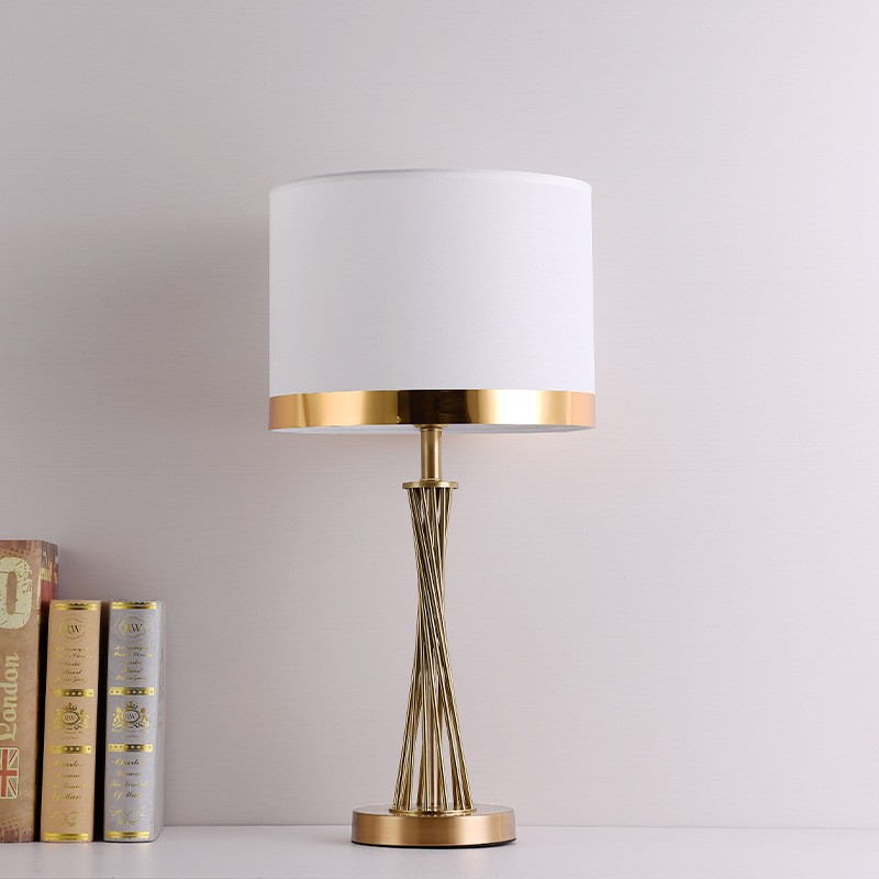 Modern Iron Table Lamp with White Fabric Shade