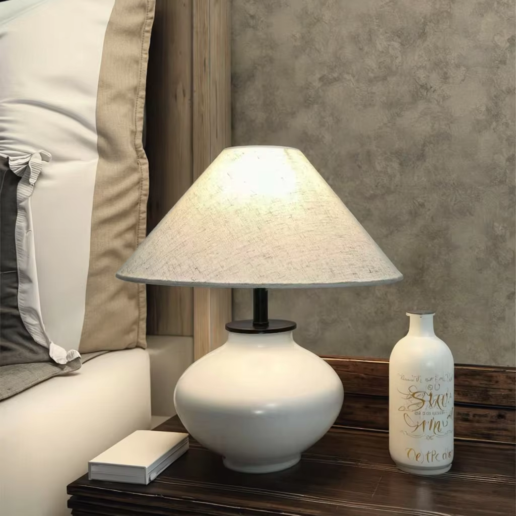 Minimalist Ceramic - Base Table Lamp with Fabric Shade