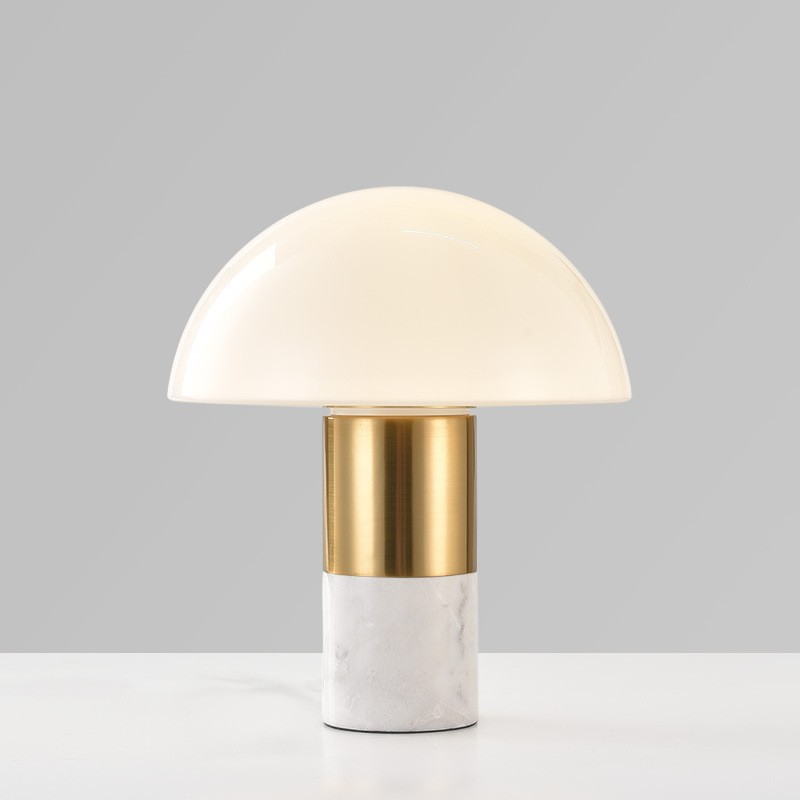 Elegant Mushroom Table Lamp: Marble, Gold, and Milky Glass Fusion