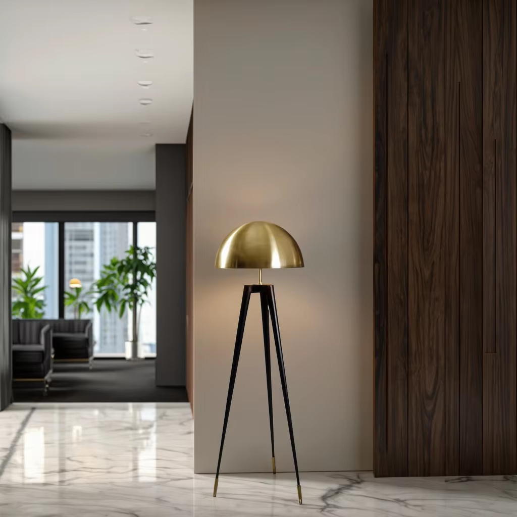 Elevate Spaces with Modern Gold - Dome Tripod Floor Lamp: A Fusion of Style & Function