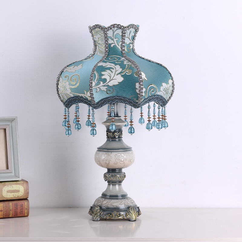Vintage Resin Table Lamp with Fabric - Patterned Shade