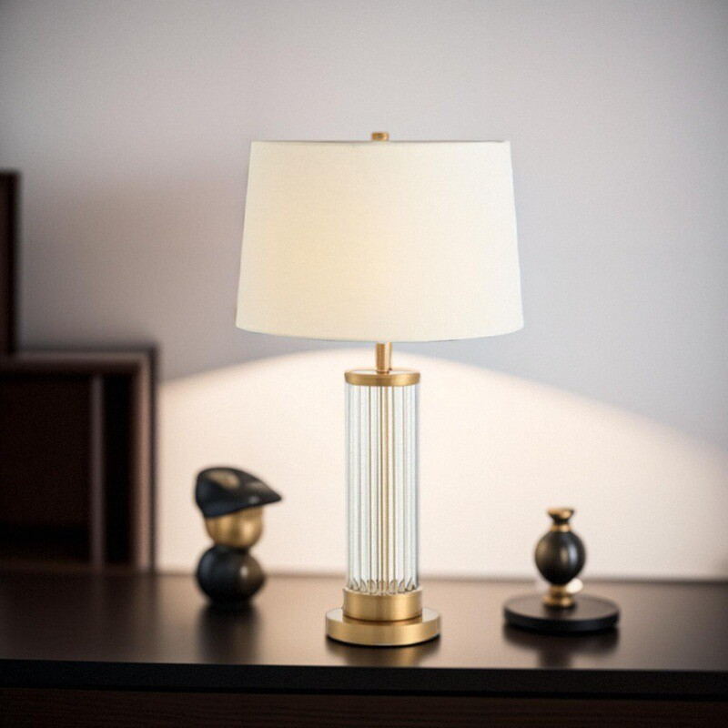 Modern Elegant Glass Rod Table Lamp with Beige Fabric Shade