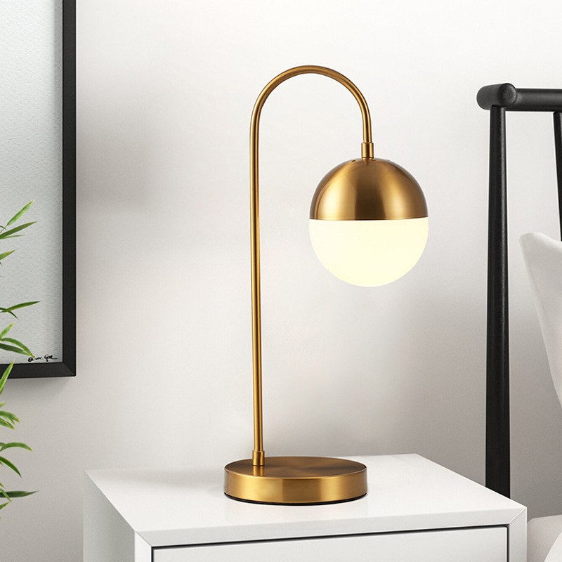 Gold - Toned Arc Table Lamp with White Glass Shade