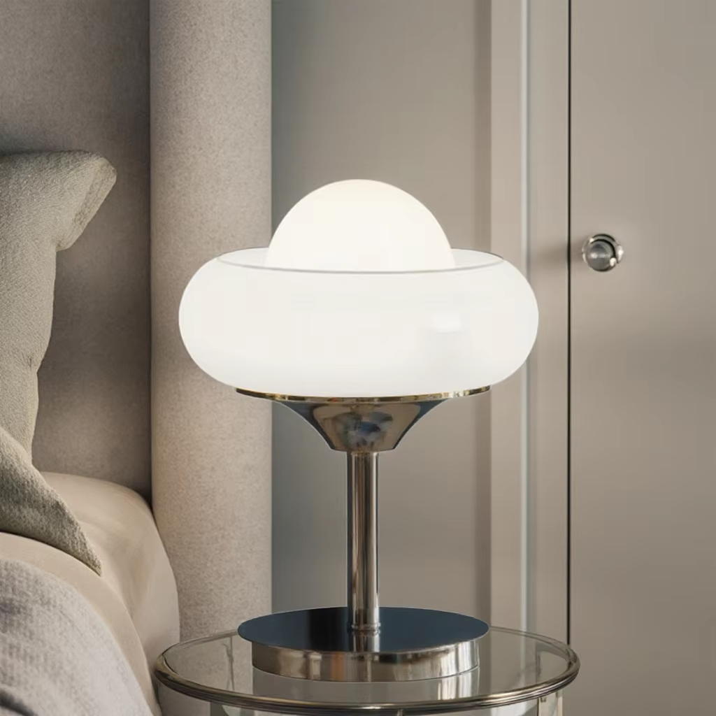 Retro-Futuristic Milky White Glass Table Lamp - A Blend of Nostalgia and Modernity
