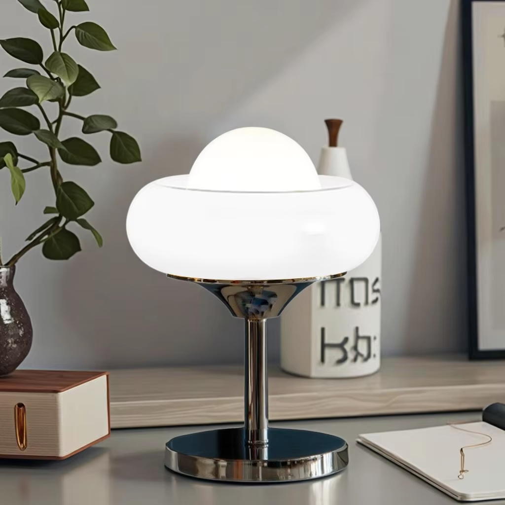 Retro-Futuristic Milky White Glass Table Lamp - A Blend of Nostalgia and Modernity