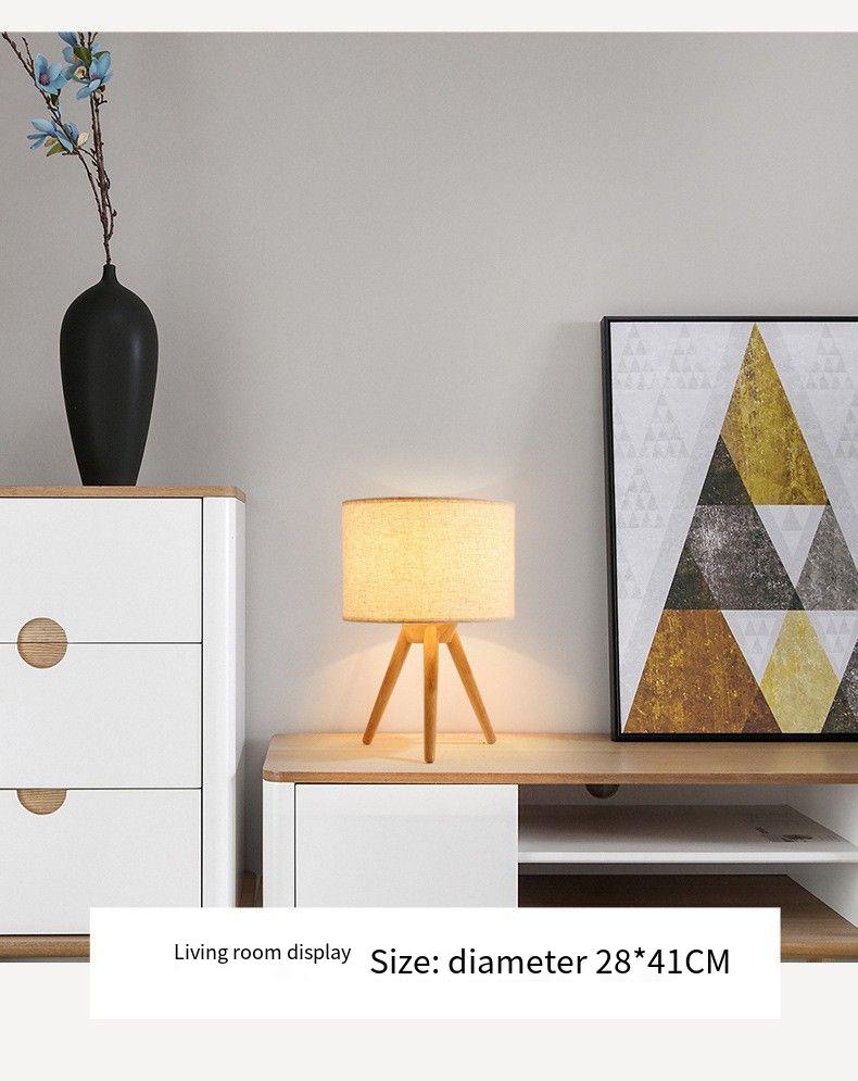 Nordic Natural Style Tripod Table Lamp: Wooden Body, Linen Shade