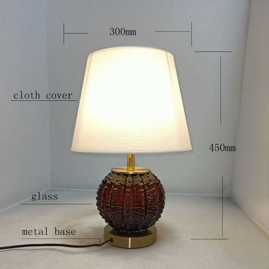 Vintage - Style Glass & Metal Table Lamp with Cloth Shade