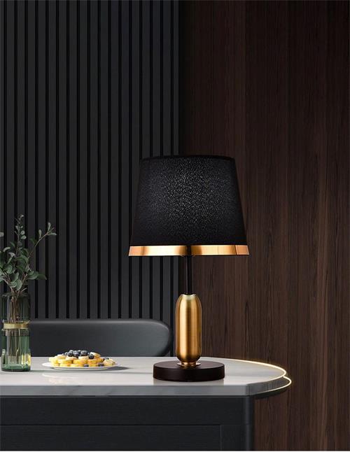 Stylish Gold Metal Table Lamp with Black/White Fabric Shade