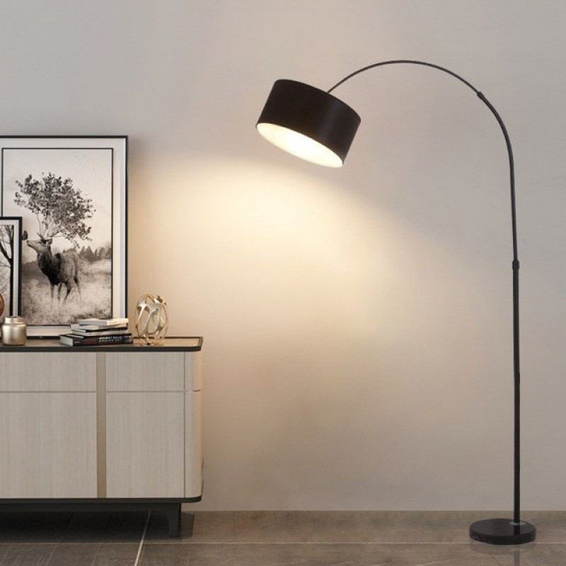 Modern Black Marble Base Floor Lamp with 330mm Fabric Shade - Elevate Home Ambiance