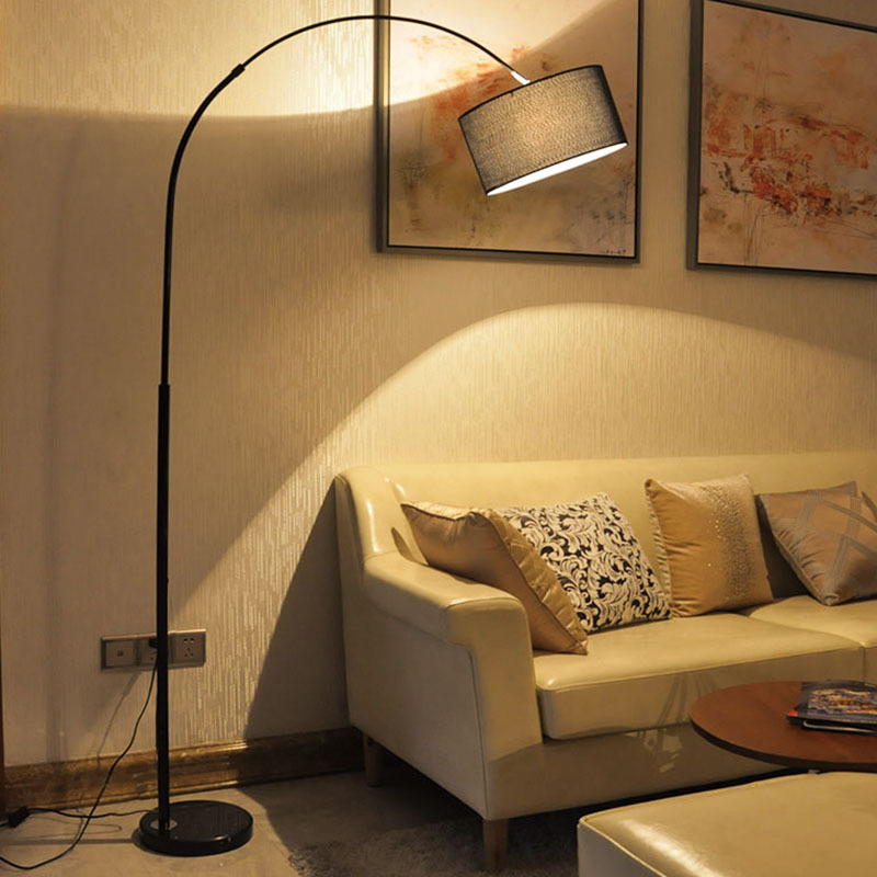 Modern Black Marble Base Floor Lamp with 330mm Fabric Shade - Elevate Home Ambiance