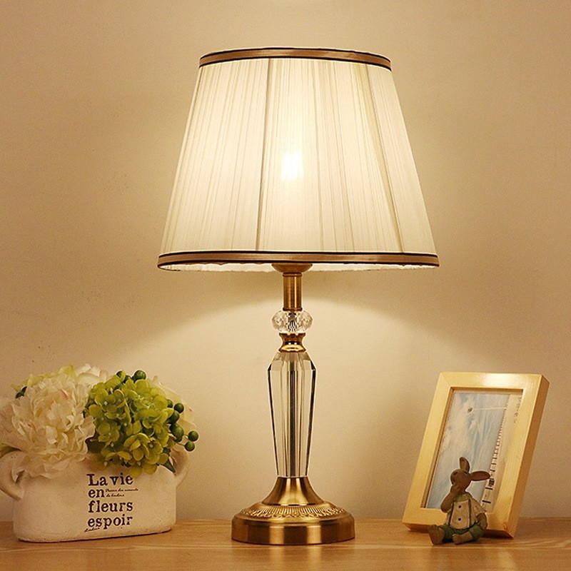 Crystal and Gold - Bronze Table Lamp with Chiffon Shade